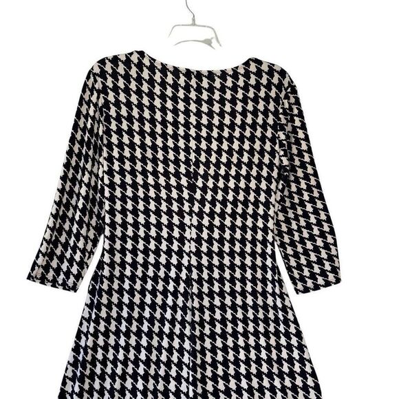 Eva-Picone Dress Flow Wrap Black Houndstooth Print 3/4 Sleeve V Neck Size 16 - Picture 9 of 10